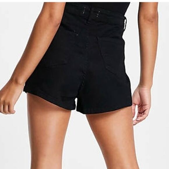 New 6 ASOS Black Disco Shorts High Rise Mini Stretch Denim Jean Mom Pockets - Picture 3 of 3